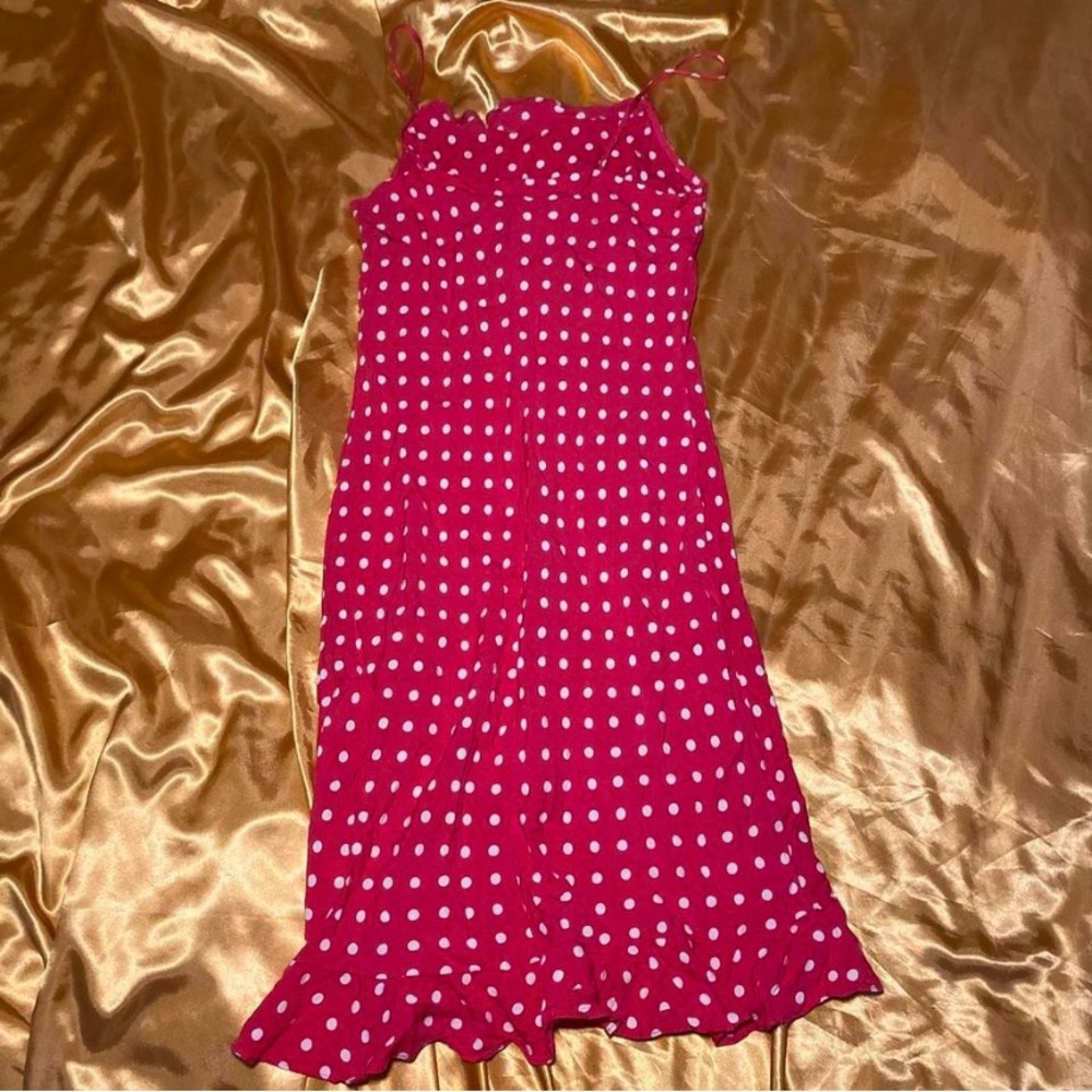 Vintage Trixxi Pink Polka Dot Ruffle Hem Slip Dress | Made in USA - Picture 5 of 7